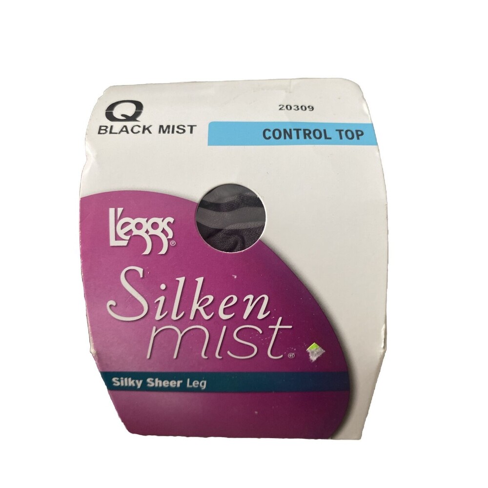 L’eggs Silken Mist Silky Sheer Leg Black Colored Size Q Control Top Pantyhose